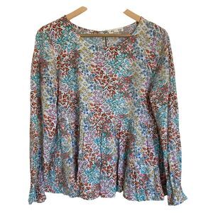 June and Delancy Womens Blouse‎ Floral Size Small Multi Color Long Sleeve